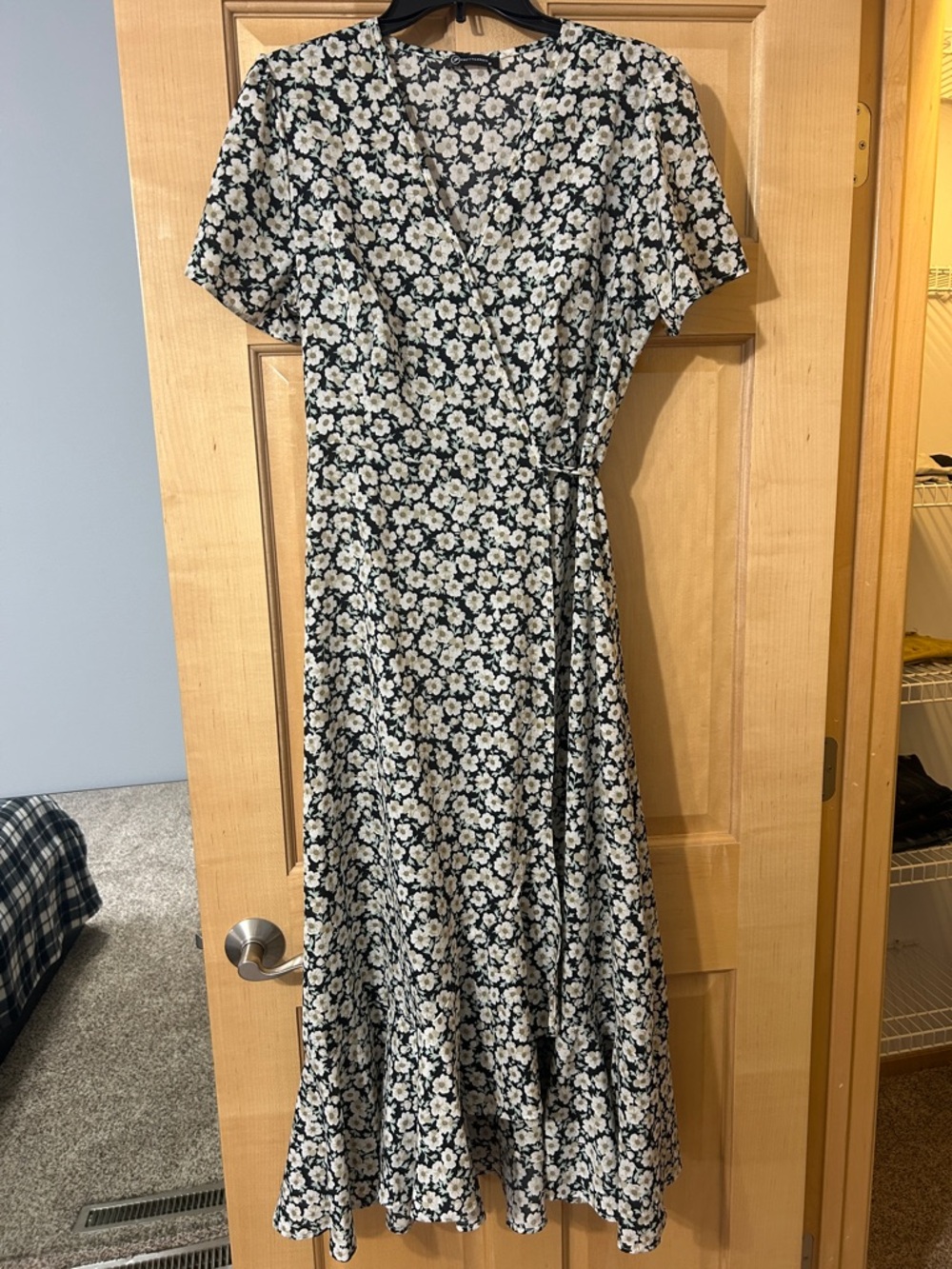 Black and Cream Floral Wrap Maxi Dress